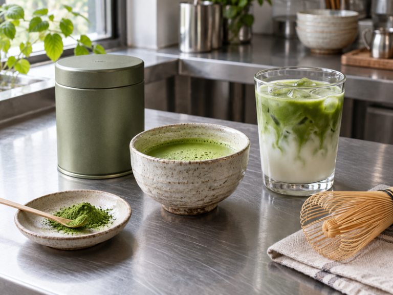 decaf matcha product and application sample