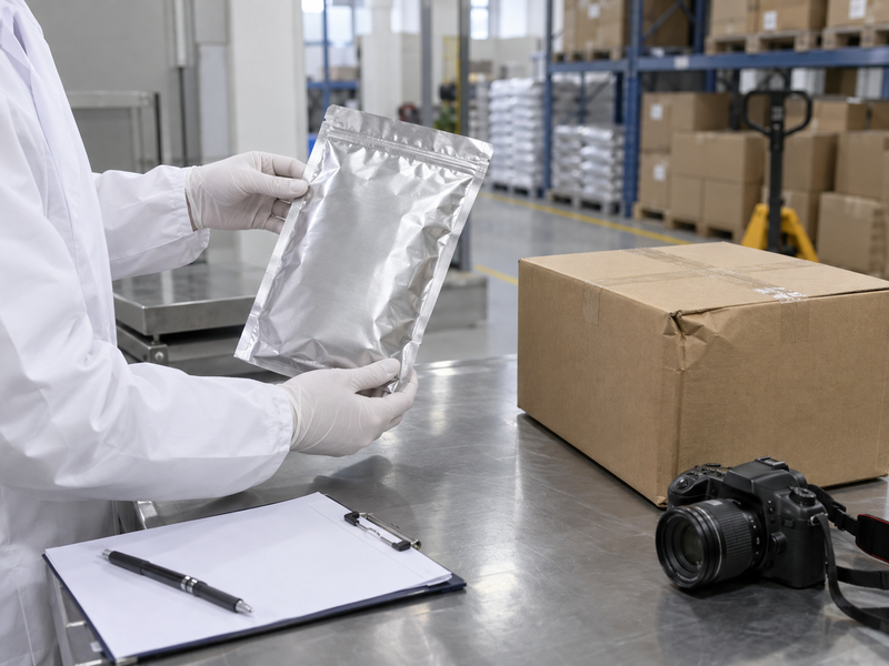 Receiving check of an intact ingredient pouch and damaged outer carton