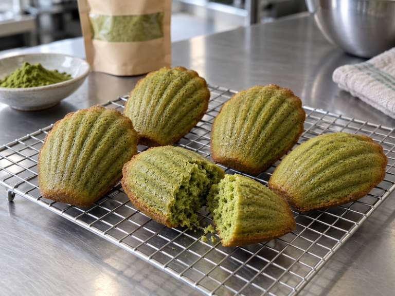 matcha madeleines product and application sample