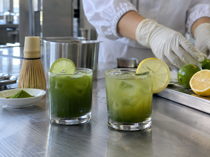 Two matcha mocktail formula samples