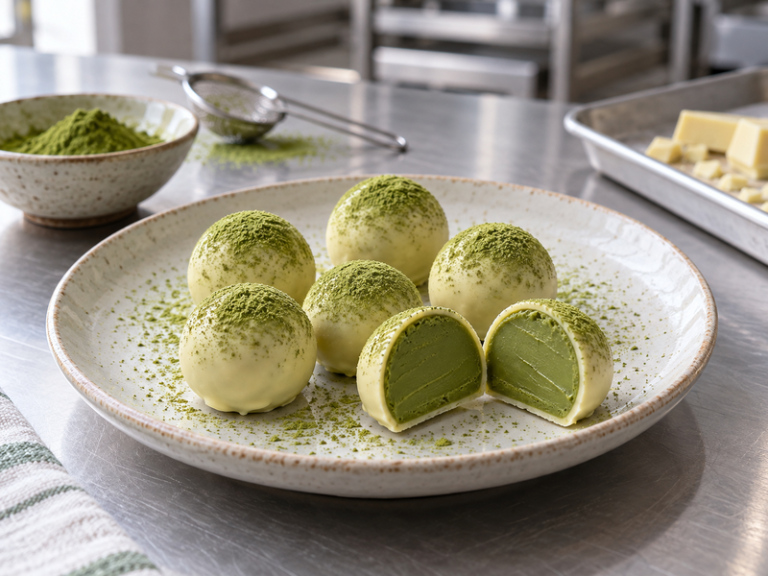 matcha truffles product and application sample