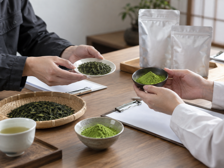 Matcha supplier Japan sourcing responsibility map represented by tea and powder materials