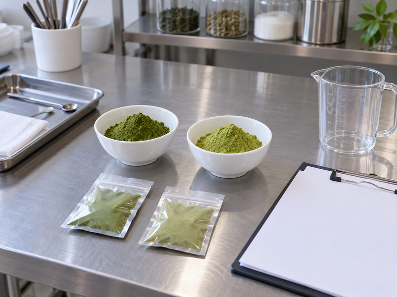 Matcha supplier Japan custom development request with powder prototypes
