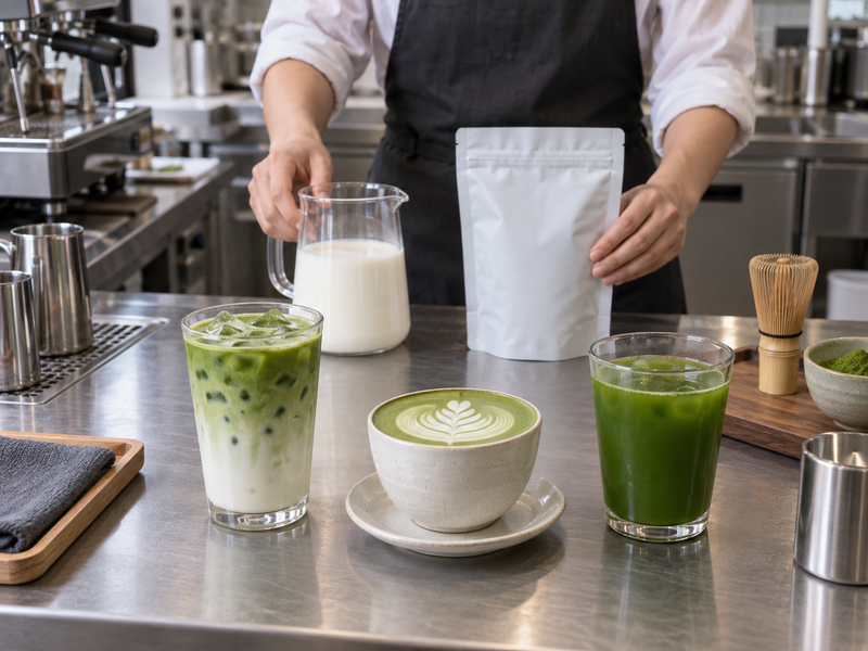 Menu drinks prepared to evaluate wholesale matcha for cafes