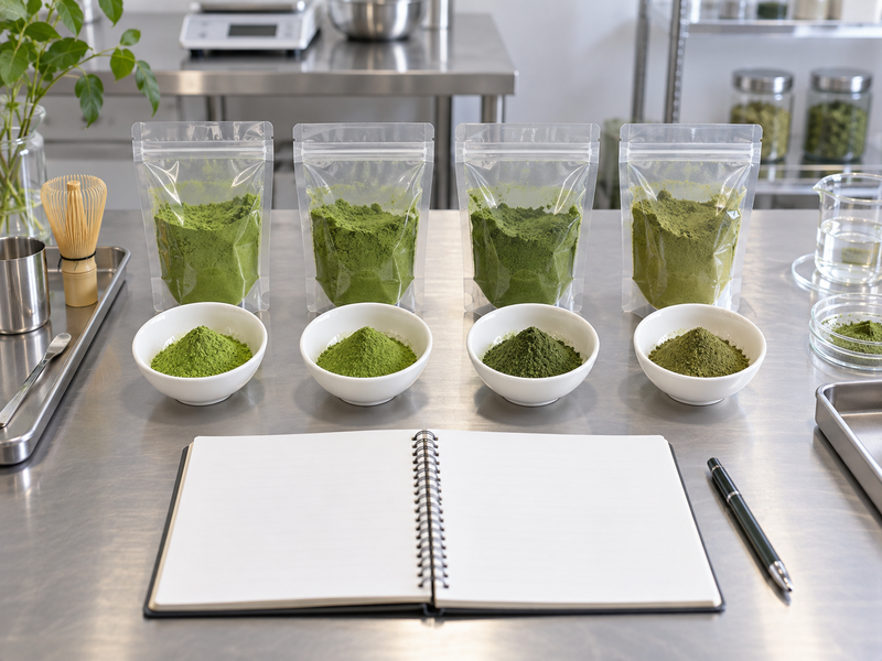 OEM matcha supplier prototype revisions kept as separate powder samples