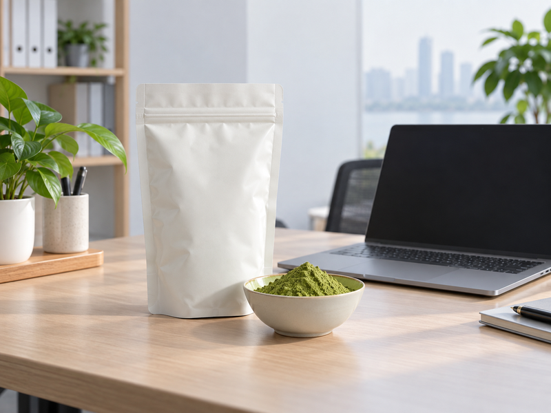 Matcha dropshipping supplier listing materials with a retail powder pack