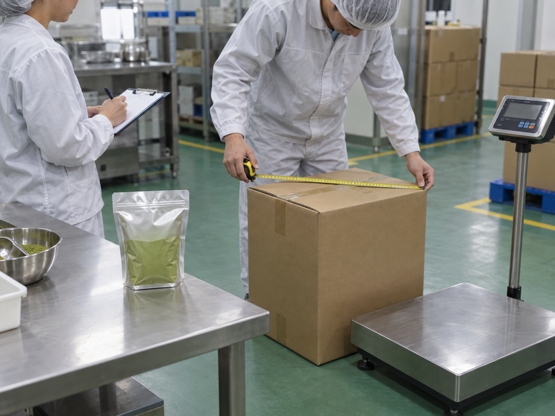 Carton dimensions, shipment weight and inner powder pack checked separately