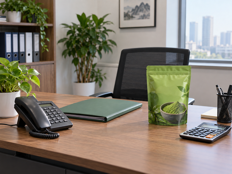Matcha supplier onboarding order contact materials at a purchasing desk