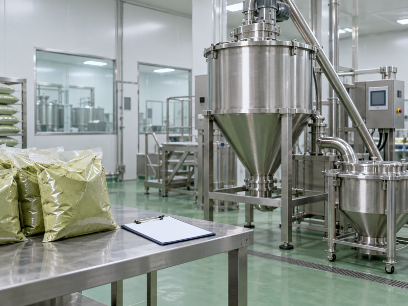 Matcha supplier corrective action cause review at a powder handling station