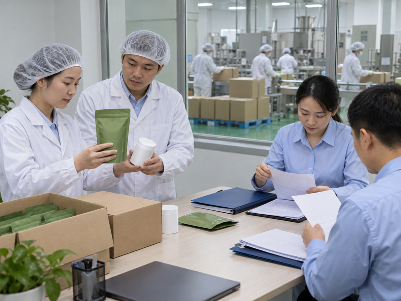 Finished matcha packs and required evidence reviewed before a payment milestone