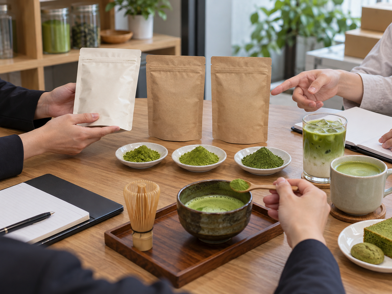 how to start a matcha business: sample packs and prepared drinks for a customer offer