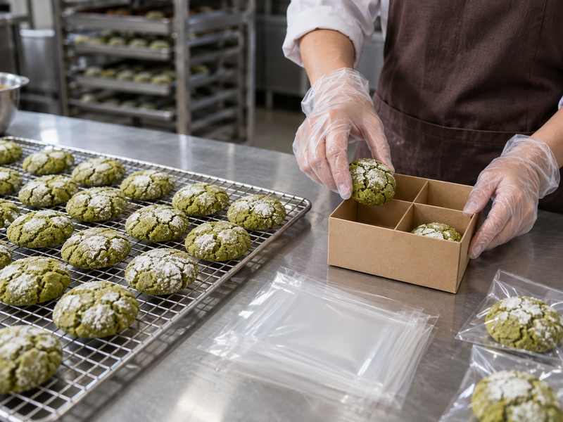 Cooled amaretti being checked in individual and divided packaging