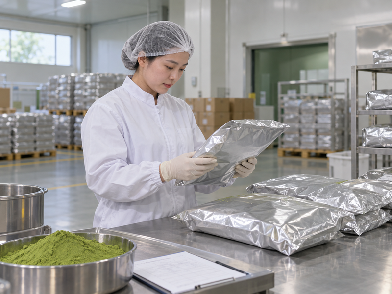 Inspection of intact packaging at matcha material receipt