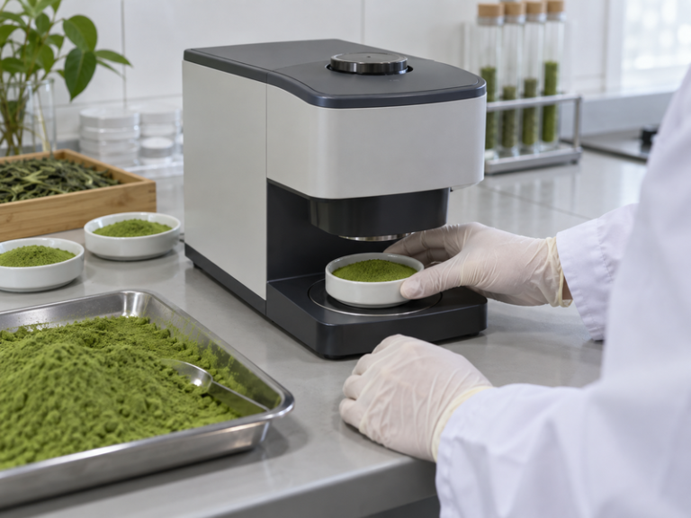Powder sample positioned for matcha color measurement