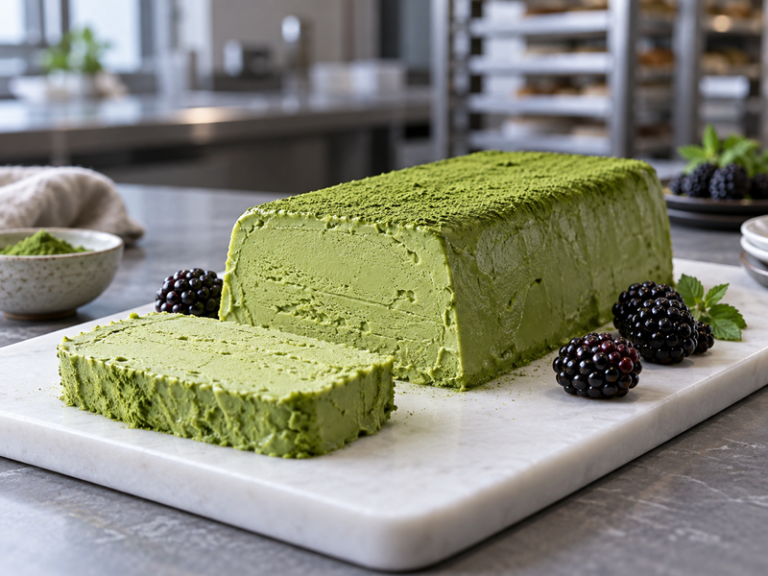 matcha semifreddo prepared for professional cafe or bakery service