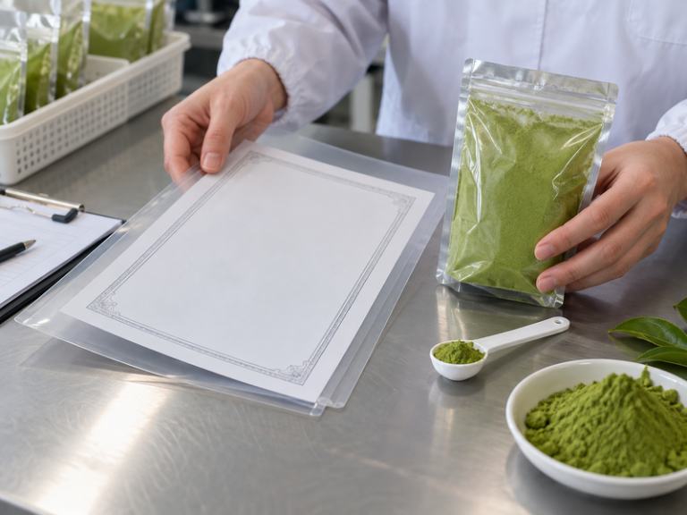 Matcha site and scope review with sealed ingredient samples