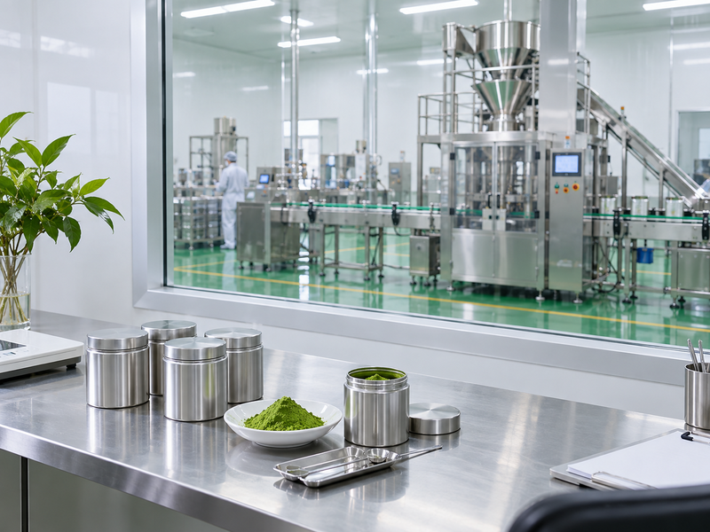 Matcha packing equipment behind a site review desk