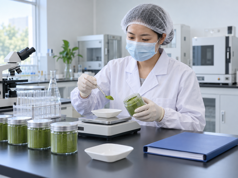 Independent matcha powder sample and laboratory report folder
