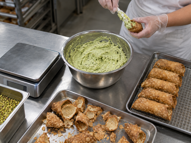 Usable filling and intact shells checked before calculating cannoli cost