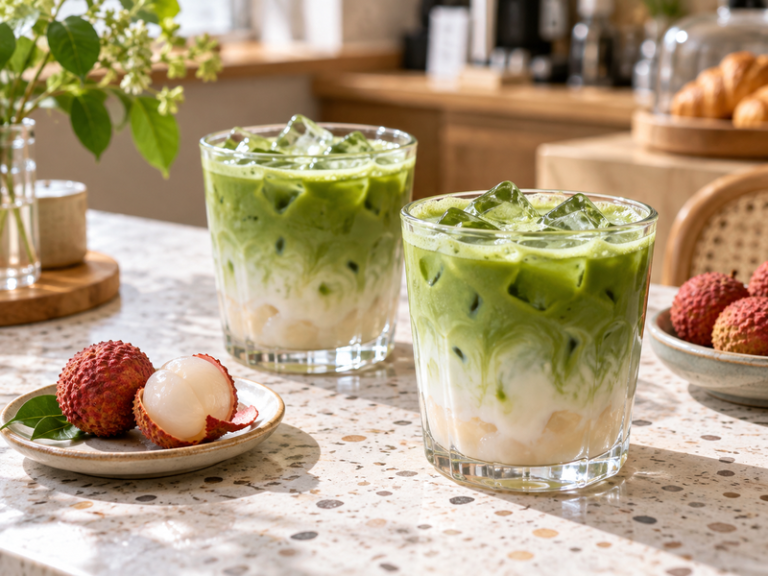 lychee matcha prepared for professional cafe or bakery service