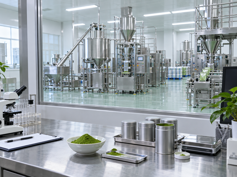 Food production site seen through a glass review area