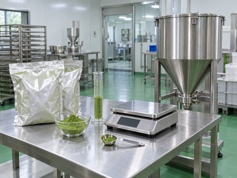 Small hopper prepared for a matcha powder capacity trial