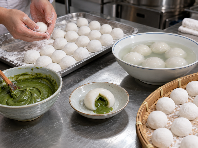 Wrapped and cooked tang yuan compared for intact serving yield
