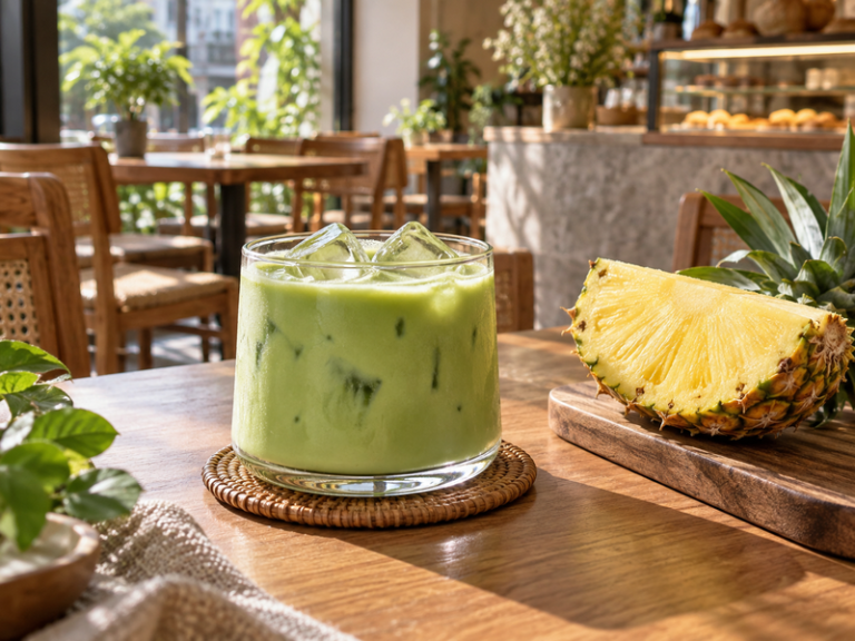 pineapple matcha prepared for professional cafe or bakery service