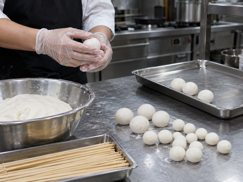 Rice dumpling sizes checked against the intended dango skewer