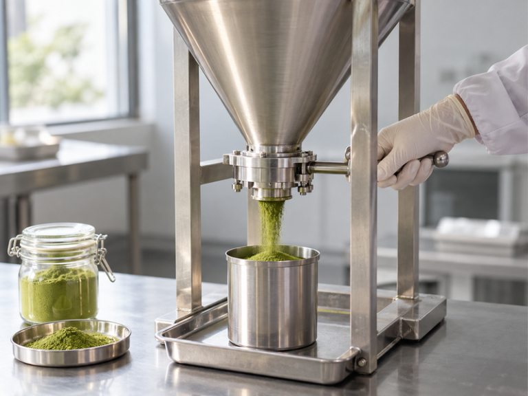 Matcha feeder trial with a covered hopper and collection containers