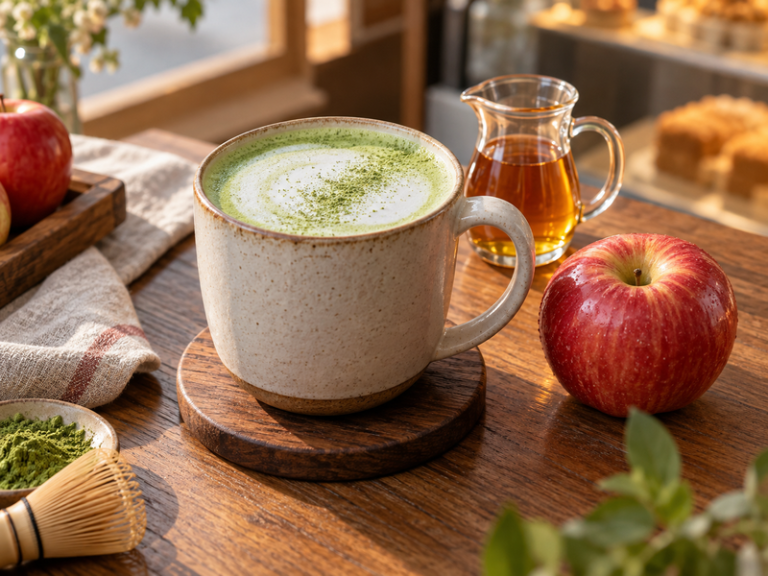 apple matcha prepared for professional cafe or bakery service
