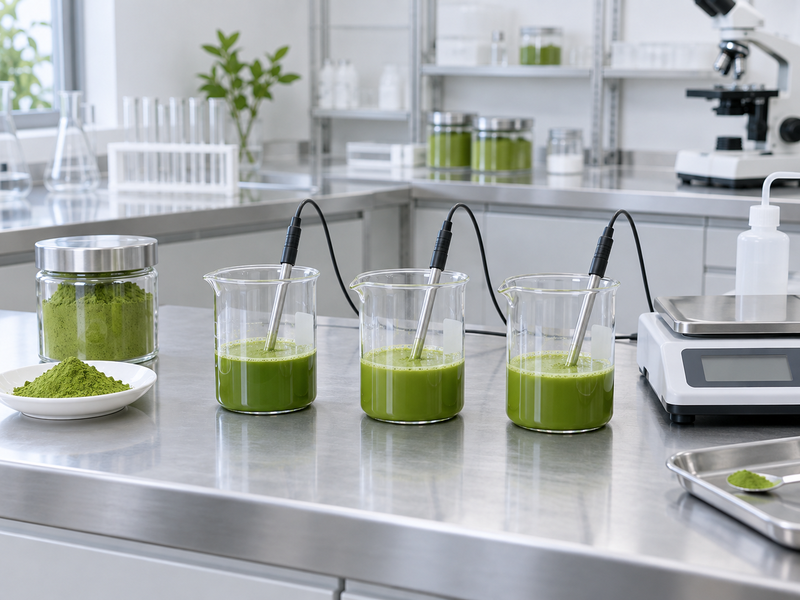 Matched liquid vessels prepared for a controlled matcha trial
