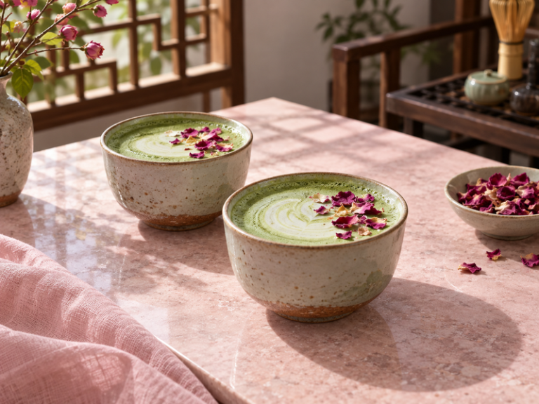 rose matcha prepared for professional cafe or bakery service