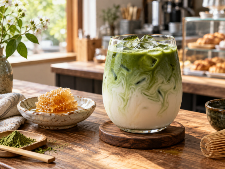 honey matcha prepared for professional cafe or bakery service