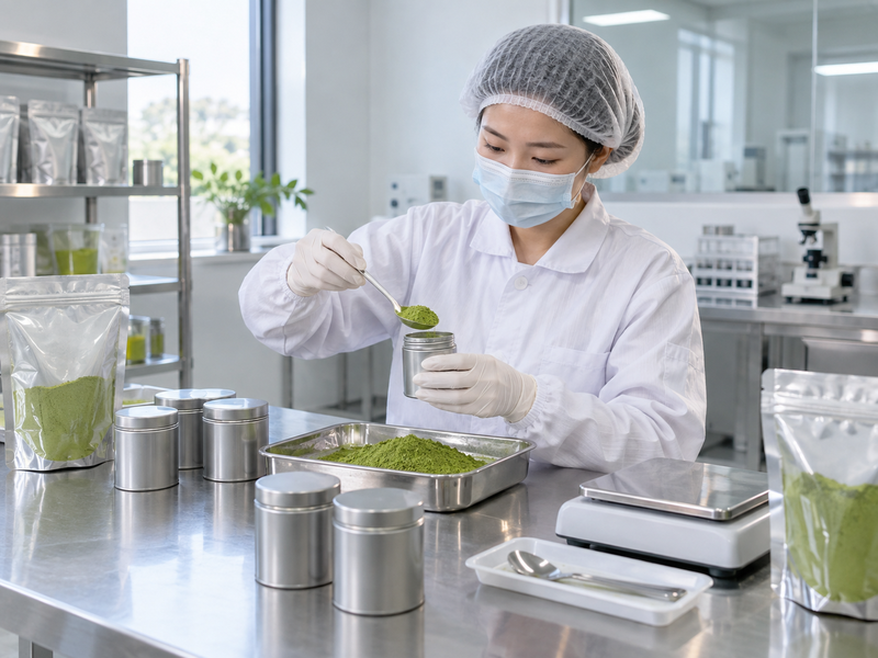 Sealed matcha portions and clean sampling tools