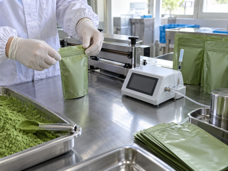 Pouch test setup beside a residual oxygen instrument