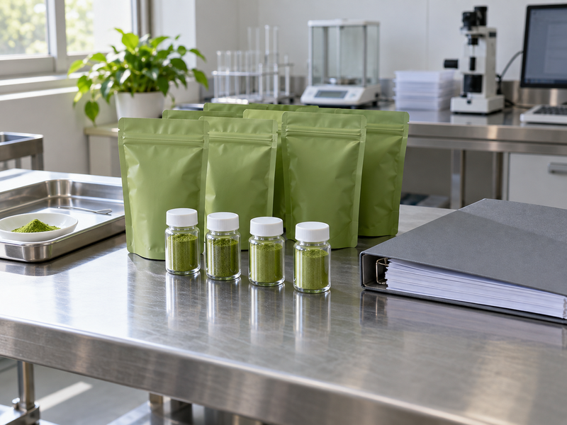 Traceable matcha powder portions prepared for caffeine assay