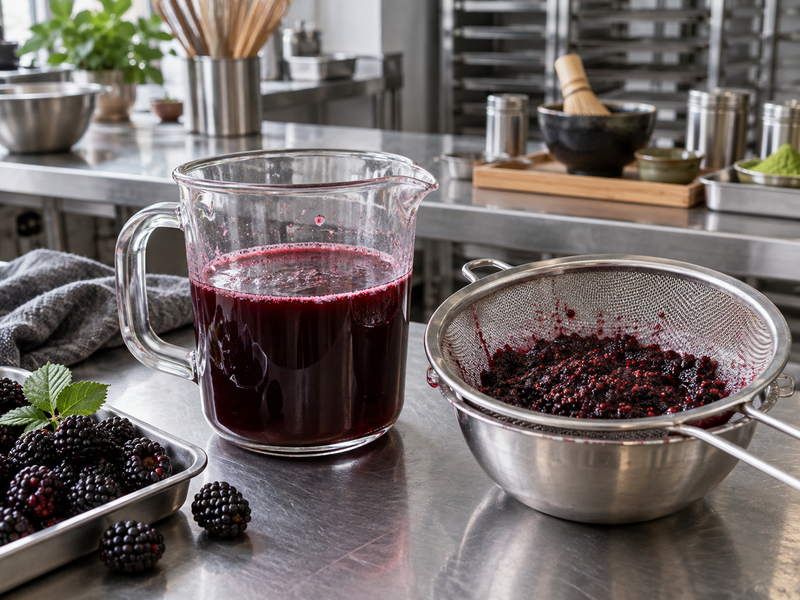 Blackberry base weighed after straining with retained seeds in a separate sieve