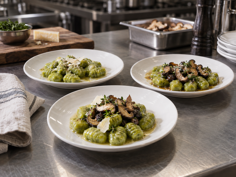 Small gnocchi portions with different sauce coatings