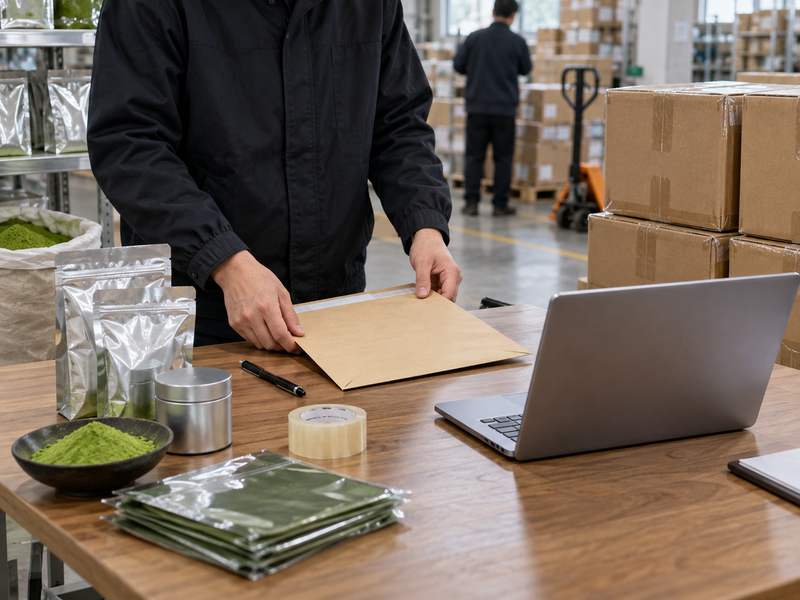 Dispatch staff assembling matcha shipment data and transport details