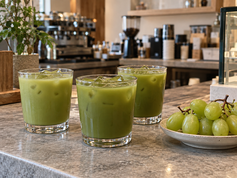 Grape tea samples prepared for a cafe tasting