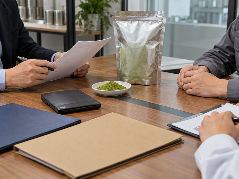 Procurement staff comparing a matcha order with commercial documents