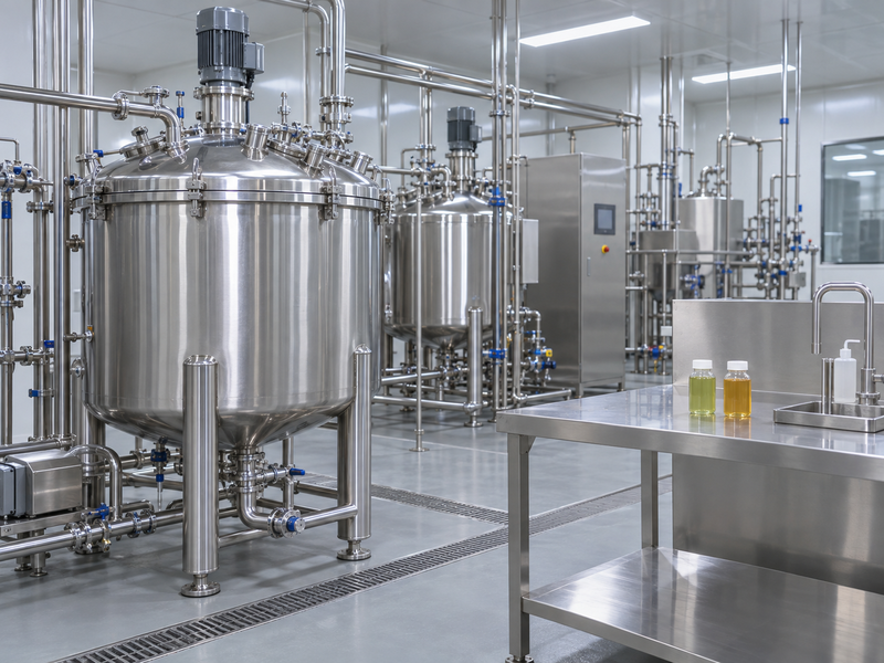 Chinese pilot beverage processing equipment with covered vessels and coded sample containers