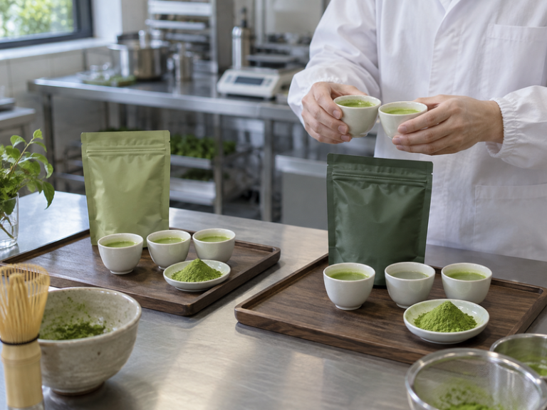 Two candidate matcha supplies compared in a test kitchen