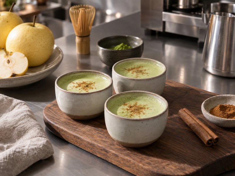 Pear latte samples with restrained spice additions