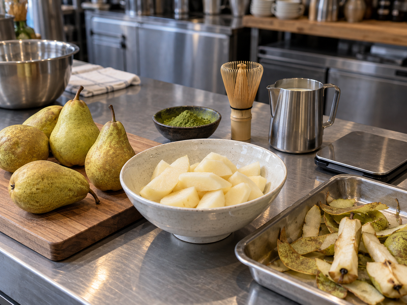 Pear preparation yield being checked at a cafe station