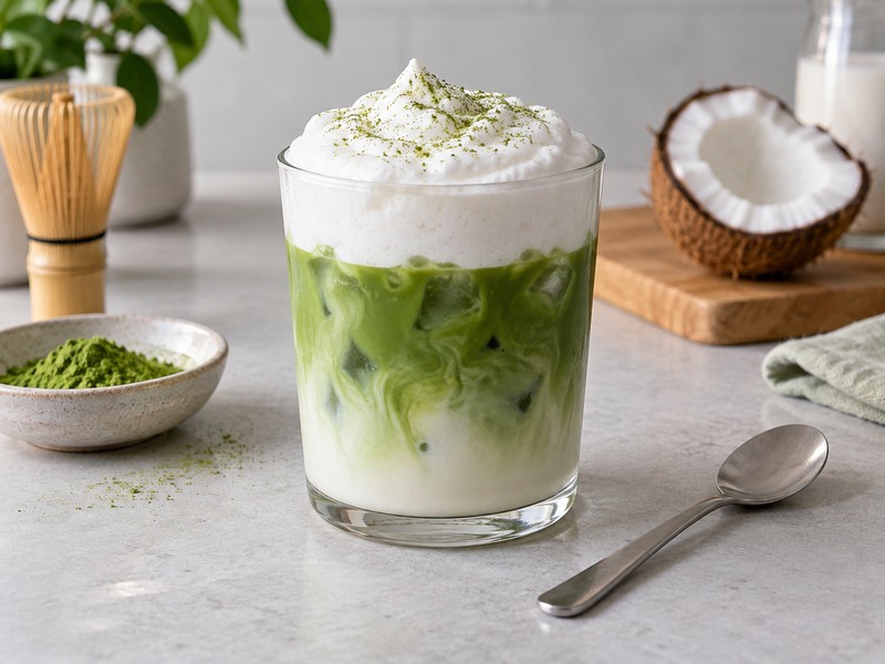 Cloud matcha drink with a thick cream foam layer