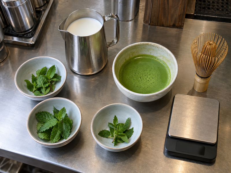 Weighed fresh mint leaves for small latte trials