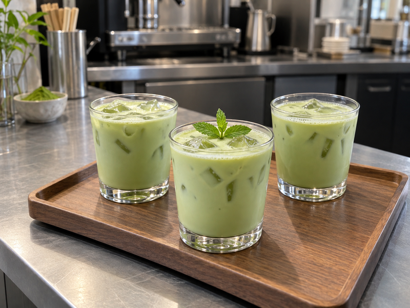 Mint matcha tasting portions with and without garnish