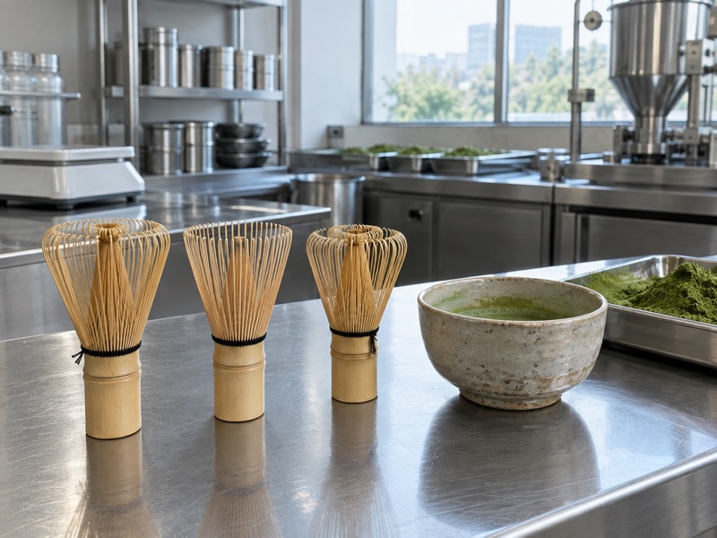 Best matcha whisk candidates beside a café preparation bowl